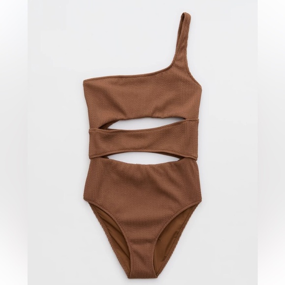 Aerie Crinkle full coverage bathing suit brown size XXL NWT poolside beach - Picture 5 of 10